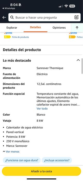 Calentador agua eléctrico Sannover 8kW 