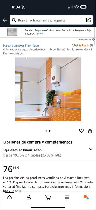 Calentador agua eléctrico Sannover 8kW 