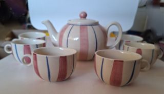 Juego té/café porcelana rosa-blanco