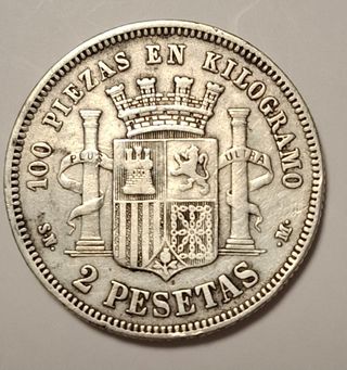 2 Pesetas España 1870 - Moneda plata.
