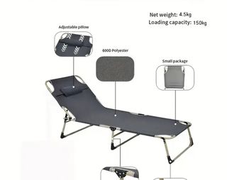 Hamaca Plegable Gris - Ajustable 150kg
