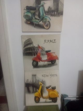 Quadri Vespa vintage: Roma, NY, Londra