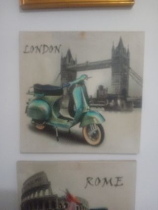 Quadri Vespa vintage: Roma, NY, Londra