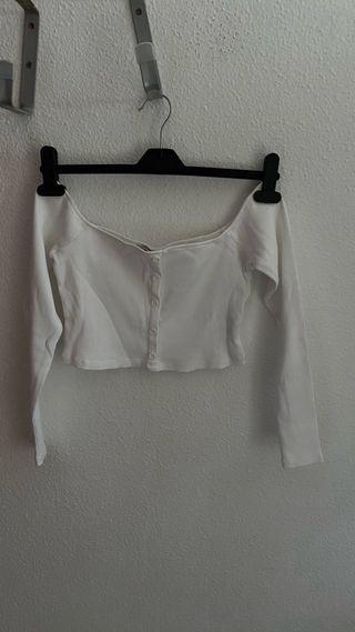 Top Zara blanco manga larga M