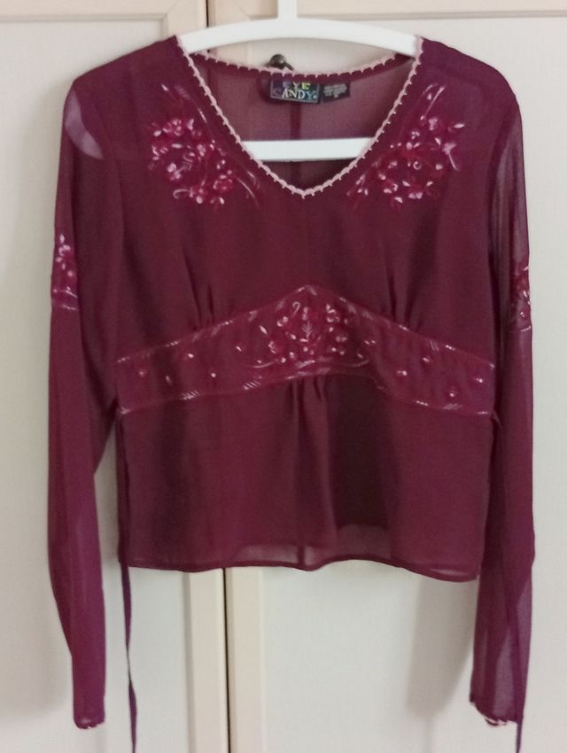 Blusa Trasparente Ricamata maniche lunghe