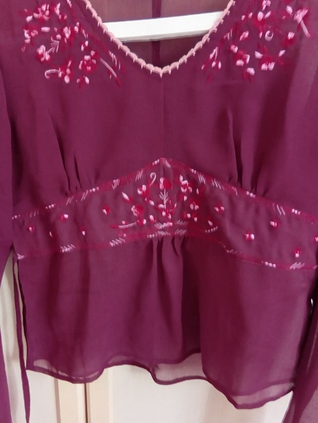 Blusa Trasparente Ricamata maniche lunghe