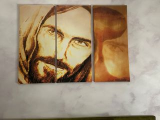 Quadro trittico Gesù - Marrone Oro