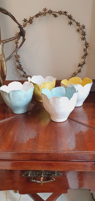 4 Ciotole Ceramica Fiore - Giallo & Bianco