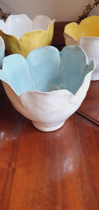 4 Ciotole Ceramica Fiore - Giallo & Bianco