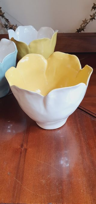 4 Ciotole Ceramica Fiore - Giallo & Bianco