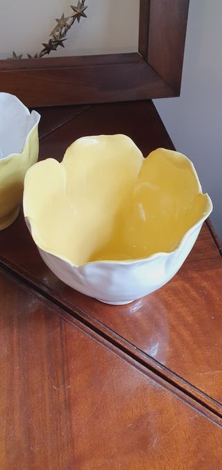 4 Ciotole Ceramica Fiore - Giallo & Bianco