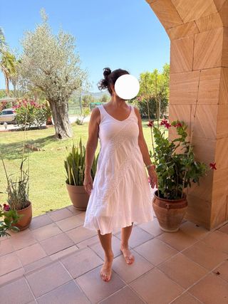 Vestido blanco ibicenco lazo mujer