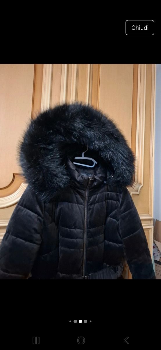 Piumino velluto nero con cappuccio