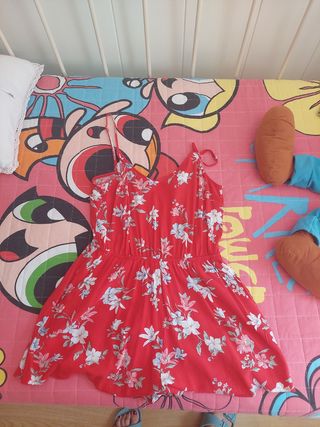 Mono corto azul y blanco - flores