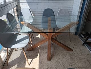 Mesa AGERBY cristal/roble 90x160