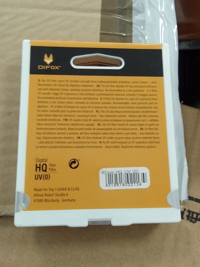 Filtro  fotografía DIFOX UV 82mm