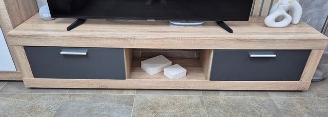 Conjunto mueble salón - madera, gris y marrón