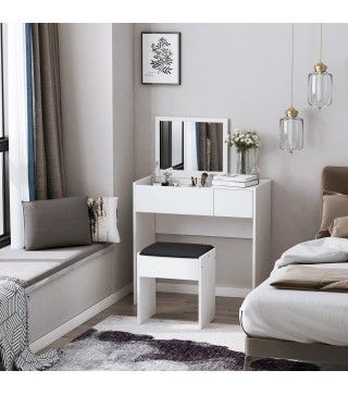 Tocador con espejo y taburete