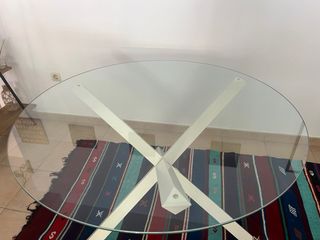 Mesa cristal redonda blanca