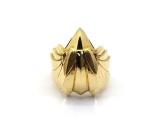 E1792498-114 Anillo sello oro 18k circonitas rojas