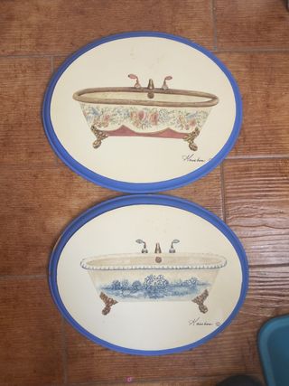2 Cuadros Vintage Baño de madera,