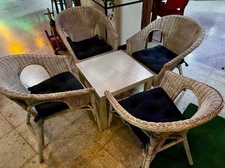 Conjunto jardín mimbre blanco - 4 sillas + mesa
