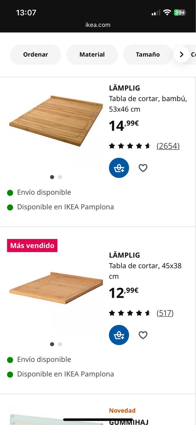 Tabla cortar Ikea 60x40cm Madera