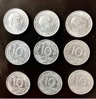 9 Monedas 10 Céntimos España Franco años 50
