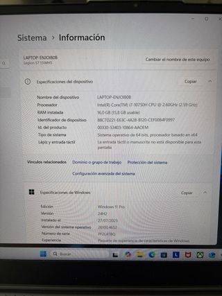 Portactil Lenovo Legion Gaming Intel Core i7
