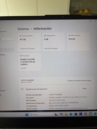 Portactil Lenovo Legion Gaming Intel Core i7