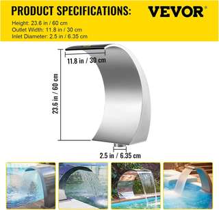 Fontana a Cascata per Piscina, in Acciaio Inox, co