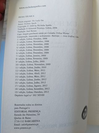 Um homem com sorte. Nicholas Sparks (en Portugués)