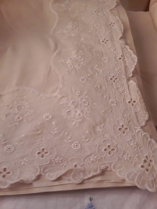 Sábanas Beige algodón, blonda, 3 piezas,cama 135cm