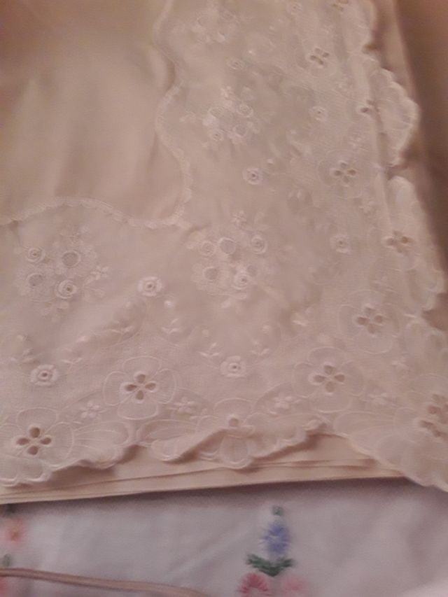 Sábanas Beige algodón, blonda, 3 piezas,cama 135cm