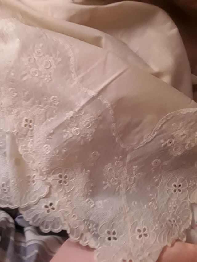 Sábanas Beige algodón, blonda, 3 piezas,cama 135cm