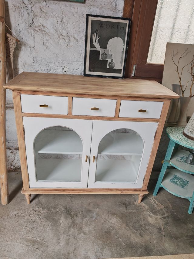 Aparador/vitrina madera natural/blanco 