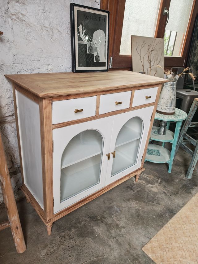 Aparador/vitrina madera natural/blanco 