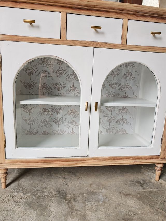 Aparador/vitrina madera natural/blanco 