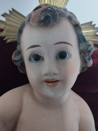 Antiguo Niño Jesús ojos cristal, estilo Olot