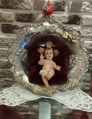 Antiguo Niño Jesús ojos cristal, estilo Olot