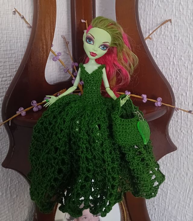 Vestido Monster High crochet + bolso y zapatos.