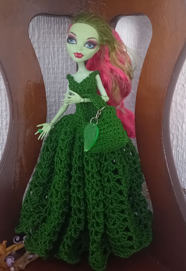 Vestido Monster High crochet + bolso y zapatos.