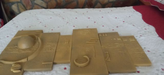 Tríptico decorativo resina - dorado