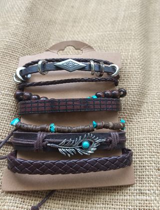 Pulseras cuero trenzado - 5uds