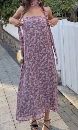 Vestido palabra de honor flores