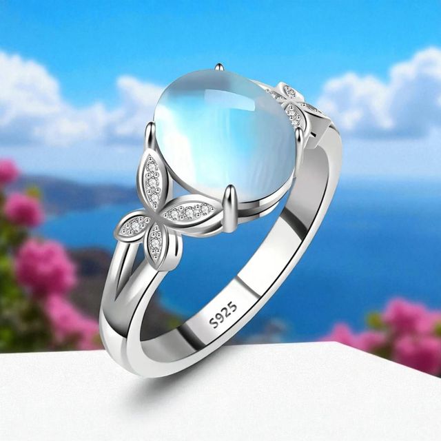 Juego de anillo y pendientes Plata de Piedra Lunar