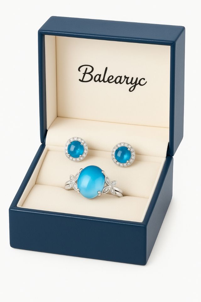 Juego de anillo y pendientes Plata de Piedra Lunar