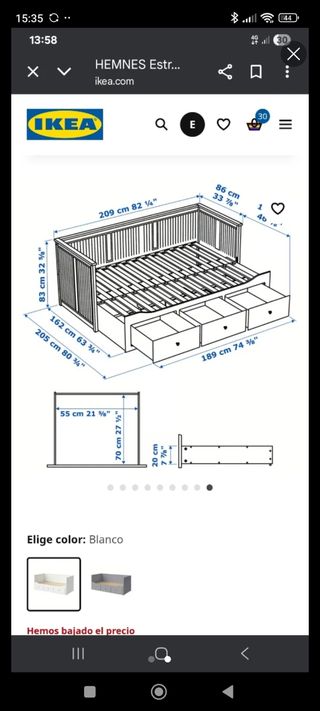 Cama Hemnes IKEA con cajones.(escarrilla)