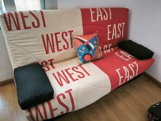 Sofá cama plegable - beige y rojo