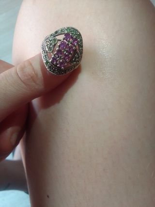 Anillo plata 925 | Piedras Rubí y esmeraldas 